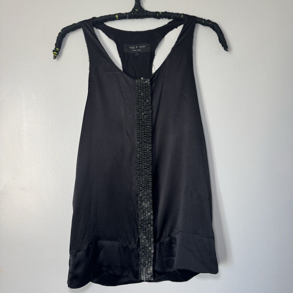 Stunning Sequin Embellished Black Silk Rag And Bone Black Silk Button up Sz 2